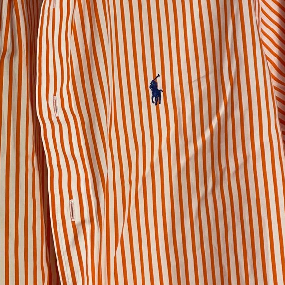 Ralph Lauren Mens Classic Fit Orange/White Striped Long-Sleeve Shirt size XLarge - Picture 2 of 6